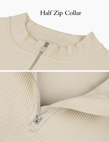 قمصان نسائية طويلة الأكمام للتمرين بنصف سحاب ورقبة واقفة تي شيرت مضلع بدون خياطة مع فتحات إبهام in Kuwait