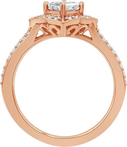 خاتم زفاف من La4ve Diamonds 3/4 قيراط من الذهب الوردي عيار 14 قيراط للأميرة وقطع دائرية من الألماس بتصميم زهور عتيق للنساء (I، I2) in Kuwait