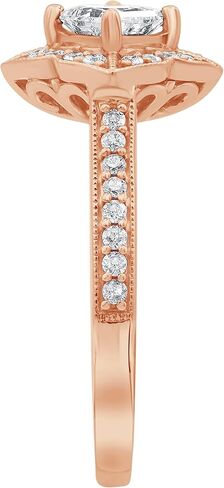 خاتم زفاف من La4ve Diamonds 3/4 قيراط من الذهب الوردي عيار 14 قيراط للأميرة وقطع دائرية من الألماس بتصميم زهور عتيق للنساء (I، I2) in Kuwait