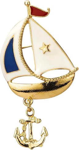 Knighthood White Sailboat With Anchor Hanging Brooch, Suit Stud, Shirt Studs, Lapel Pin Accessories for Men Women in Saudi Arabia