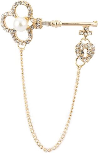 A N KINGPiiN Gold Key with Stones,Pearl Detailing and Hanging Chain Lapel Pin Badge Coat Suit Wedding Gift Party Shirt Collar Accessories Brooch for Men,A38 in Saudi Arabia