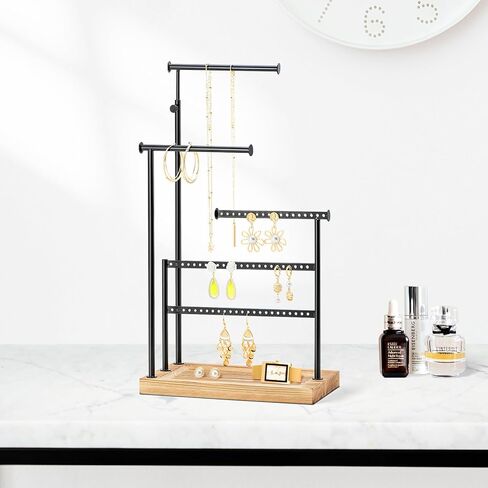 Zhithink Jewelry Holder Organizer Stand, Jewelry Organizer, 5 Tiers Jewelry Holder for Necklace Bracelet Ring, 66 Holes for Earings, Adjustable Tall 21.65'' ?Max?, Display Towers - Carbonized Color in Kuwait