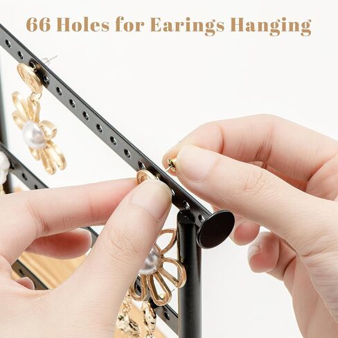 Zhithink Jewelry Holder Organizer Stand, Jewelry Organizer, 5 Tiers Jewelry Holder for Necklace Bracelet Ring, 66 Holes for Earings, Adjustable Tall 21.65'' ?Max?, Display Towers - Carbonized Color in Kuwait