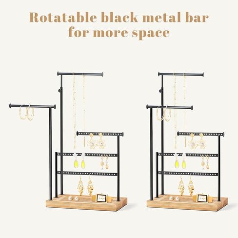 Zhithink Jewelry Holder Organizer Stand, Jewelry Organizer, 5 Tiers Jewelry Holder for Necklace Bracelet Ring, 66 Holes for Earings, Adjustable Tall 21.65'' ?Max?, Display Towers - Carbonized Color in Kuwait