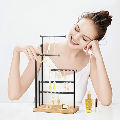 Zhithink Jewelry Holder Organizer Stand, Jewelry Organizer, 5 Tiers Jewelry Holder for Necklace Bracelet Ring, 66 Holes for Earings, Adjustable Tall 21.65'' ?Max?, Display Towers - Carbonized Color in Kuwait