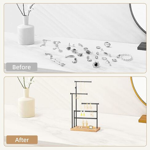 Zhithink Jewelry Holder Organizer Stand, Jewelry Organizer, 5 Tiers Jewelry Holder for Necklace Bracelet Ring, 66 Holes for Earings, Adjustable Tall 21.65'' ?Max?, Display Towers - Carbonized Color in Kuwait