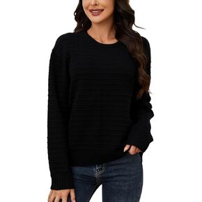 Black Pullover Sweaters for Women: Crewneck Long Sleeve Womens Sweater Tunic Fall Knit Pullovers Sweatshirts Casual in Kuwait
