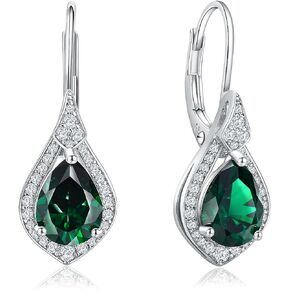 DAYBYDAY 925 Sterling Silver Birthstone Dangle Earrings for Women Teen Girls-Dainty Cute 12 Month Cubic Zirconia Pear Dangle Drop Earrings Birthstone Jewelry