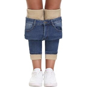 AMRSPENG Women's Fleece Lined Jeans Winter Flannel Lined Pants Thicken Stretch Warm Thermal Skinny Jeans