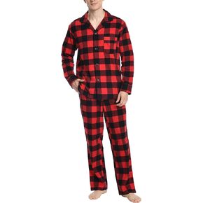 Nutria Mens Flannel Pajama Set 100% Cotton Plaid, Soft Brushed Winter Warm Long Sleeve Sleepwear PJ Top & Bottom U06AB