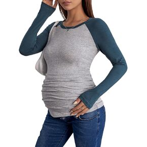 Milumia Women's Maternity Color Block Raglan Long Sleeve T-Shirts Ruched Crew Neck Tee Tops in Saudi Arabia