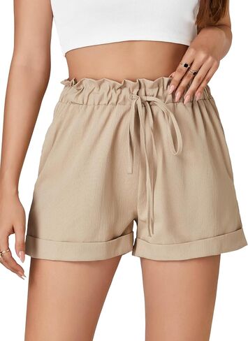 Aossfre Women's Smocked Elastic High Waist Ruffle Drawstring Comfy Shorts in Saudi Arabia