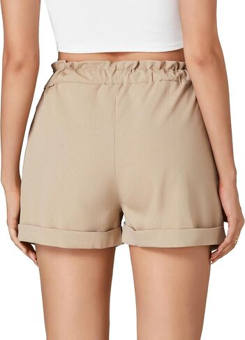 Aossfre Women's Smocked Elastic High Waist Ruffle Drawstring Comfy Shorts in Saudi Arabia