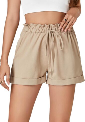 Aossfre Women's Smocked Elastic High Waist Ruffle Drawstring Comfy Shorts in Saudi Arabia