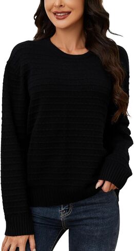 Black Pullover Sweaters for Women: Crewneck Long Sleeve Womens Sweater Tunic Fall Knit Pullovers Sweatshirts Casual in Kuwait