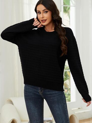 Black Pullover Sweaters for Women: Crewneck Long Sleeve Womens Sweater Tunic Fall Knit Pullovers Sweatshirts Casual in Kuwait