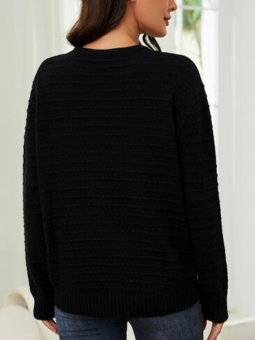 Black Pullover Sweaters for Women: Crewneck Long Sleeve Womens Sweater Tunic Fall Knit Pullovers Sweatshirts Casual in Kuwait