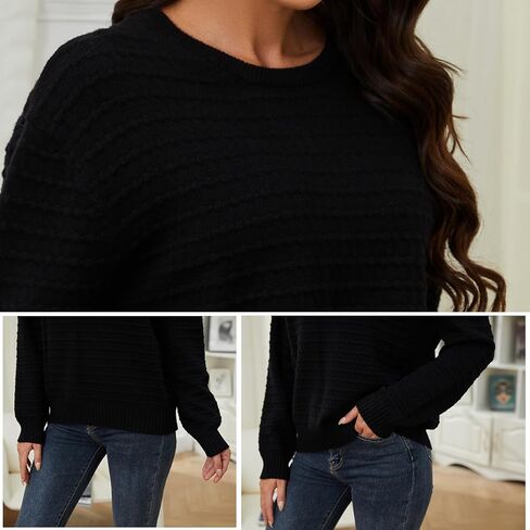 Black Pullover Sweaters for Women: Crewneck Long Sleeve Womens Sweater Tunic Fall Knit Pullovers Sweatshirts Casual in Kuwait