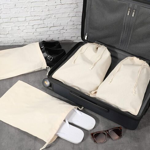 Hillban 50 Pcs Drawstring Bags Breathable Cotton Shoes Dust Bags Washable Muslin Shoe Pouch for Storage Pantry Gifts Travel Home Luggage Accessories, 10 x 15 Inch, beige, one size in Saudi Arabia