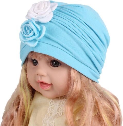 Qhome Girls قبعة صغيرة دافئة مكتنزة مزدوجة الزهور قبعة سكولي للأطفال قبعة عمامة للأطفال إكسسوارات شعر عمامة in Saudi Arabia