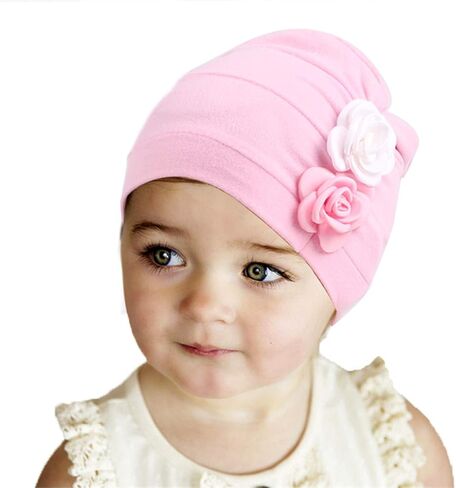 Qhome Girls قبعة صغيرة دافئة مكتنزة مزدوجة الزهور قبعة سكولي للأطفال قبعة عمامة للأطفال إكسسوارات شعر عمامة in Saudi Arabia