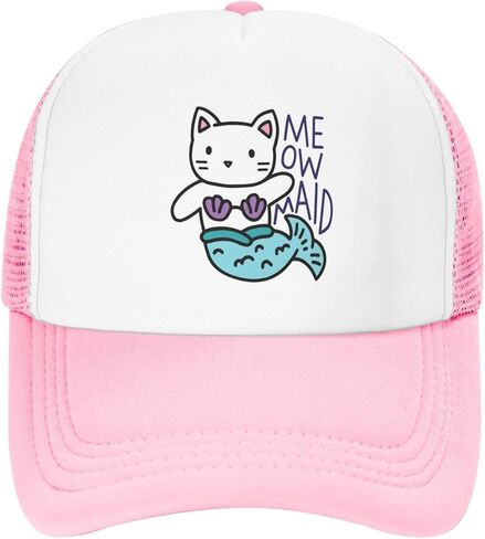 قبعة سائق الشاحنة الشبكية Meowmaid Cat Mermaid من Waldeal للفتيات، قبعة بيسبول قابلة للتعديل للأطفال من سن 3 إلى 13 عامًا in Kuwait
