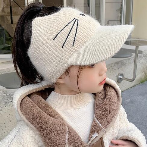 Toddlers Knit Beanie Hat for Baby Girl Winter-Warm Elastic Sports Empty-Top Ponytail Visor Cap for Tennis Running in Saudi Arabia