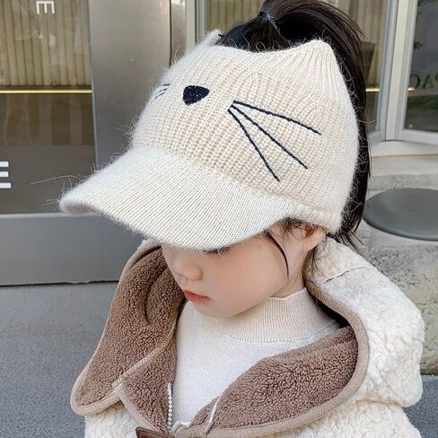 Toddlers Knit Beanie Hat for Baby Girl Winter-Warm Elastic Sports Empty-Top Ponytail Visor Cap for Tennis Running in Saudi Arabia