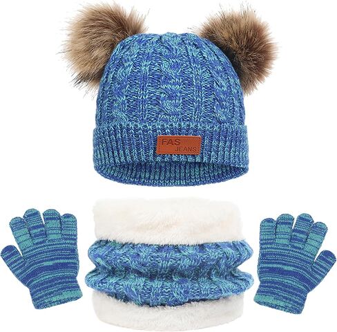 Winter Beanie Hat Scarf Gloves Set for Kids, Winter Warm Set Knitting Cap Neck Warmer Gloves for Girls Boys 2-10 Year in Saudi Arabia