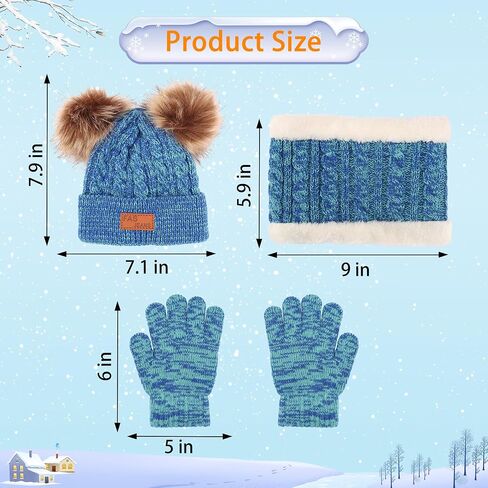 Winter Beanie Hat Scarf Gloves Set for Kids, Winter Warm Set Knitting Cap Neck Warmer Gloves for Girls Boys 2-10 Year in Saudi Arabia