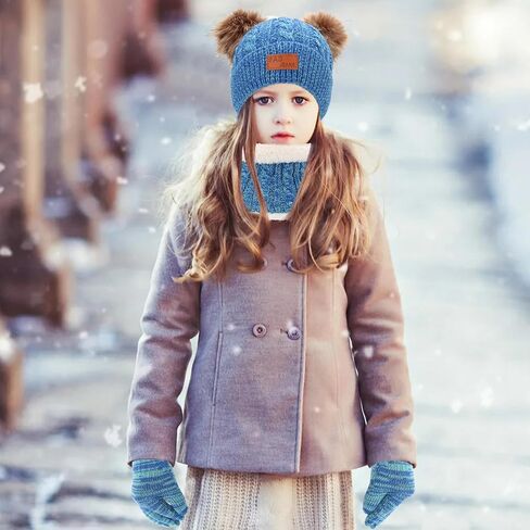 Winter Beanie Hat Scarf Gloves Set for Kids, Winter Warm Set Knitting Cap Neck Warmer Gloves for Girls Boys 2-10 Year in Saudi Arabia