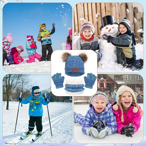 Winter Beanie Hat Scarf Gloves Set for Kids, Winter Warm Set Knitting Cap Neck Warmer Gloves for Girls Boys 2-10 Year in Saudi Arabia