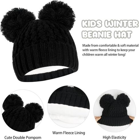Kids Winter Beanie Hat Scarf Touchscreen Gloves Set, Fleece Lining Boys Girls Winter Hat Neck Warmer Gloves for 1-6 Years in Saudi Arabia