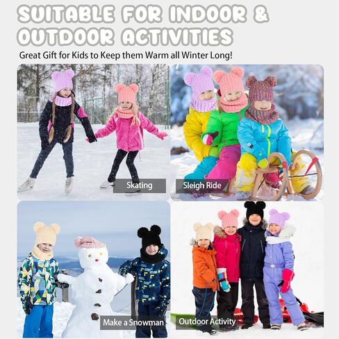 Kids Winter Beanie Hat Scarf Touchscreen Gloves Set, Fleece Lining Boys Girls Winter Hat Neck Warmer Gloves for 1-6 Years in Saudi Arabia