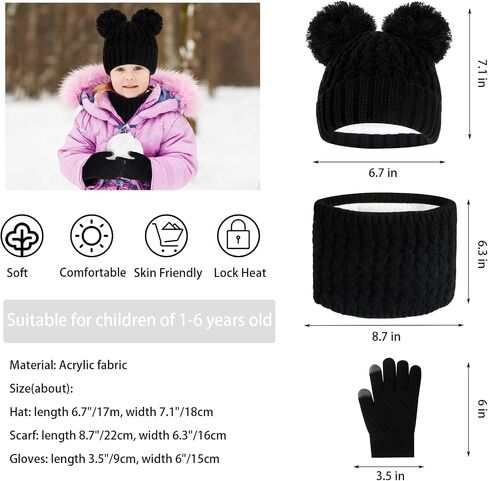 Kids Winter Beanie Hat Scarf Touchscreen Gloves Set, Fleece Lining Boys Girls Winter Hat Neck Warmer Gloves for 1-6 Years in Saudi Arabia