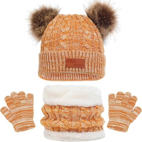 Winter Beanie Hat Scarf Gloves Set for Kids, Winter Warm Set Knitting Cap Neck Warmer Gloves for Girls Boys 2-10 Year in Saudi Arabia