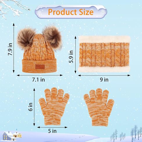 Winter Beanie Hat Scarf Gloves Set for Kids, Winter Warm Set Knitting Cap Neck Warmer Gloves for Girls Boys 2-10 Year in Saudi Arabia