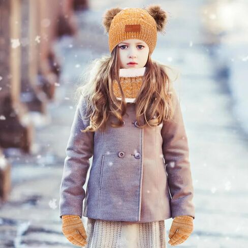 Winter Beanie Hat Scarf Gloves Set for Kids, Winter Warm Set Knitting Cap Neck Warmer Gloves for Girls Boys 2-10 Year in Saudi Arabia