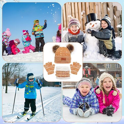 Winter Beanie Hat Scarf Gloves Set for Kids, Winter Warm Set Knitting Cap Neck Warmer Gloves for Girls Boys 2-10 Year in Saudi Arabia