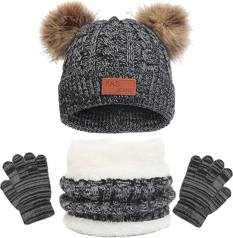 Winter Beanie Hat Scarf Gloves Set for Kids, Winter Warm Set Knitting Cap Neck Warmer Gloves for Girls Boys 2-10 Year in Saudi Arabia