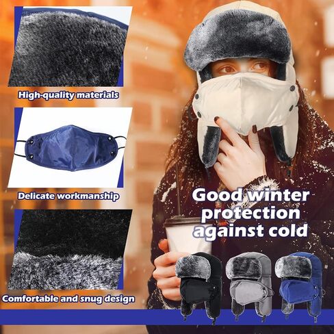 4 Pcs Trapper Hat Windproof Winter Hats for Men Women Unisex Warm Fur Hat with Mask Chin Strap Ear Flap Russian Style Ushanka Hat for Cold Weather Hunting Ski, 4 Colors in Saudi Arabia