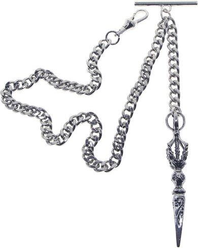 ووتش في شوب سلسلة ساعة جيب فضية اللون من البرت بتصميم فوربا القديم الكبير بمشبك دوار على شكل حرف T AC222، لون فضي، كلاسيكي in Kuwait