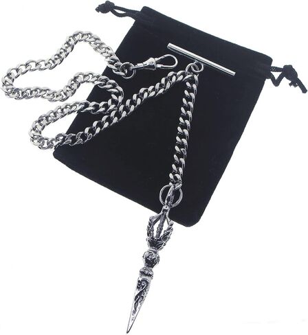 ووتش في شوب سلسلة ساعة جيب فضية اللون من البرت بتصميم فوربا القديم الكبير بمشبك دوار على شكل حرف T AC222، لون فضي، كلاسيكي in Kuwait