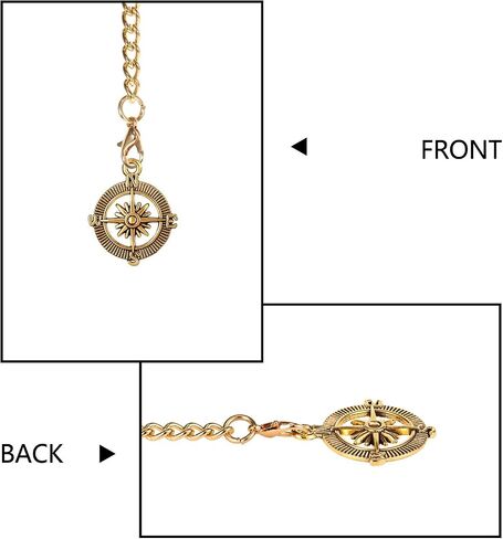 TREEWETO Men's Double Albert Chain Pocket Watch Curb Link Key Chain 3 Hooks with Antique Compass Pendant Design Charm Fob T Bar in Saudi Arabia