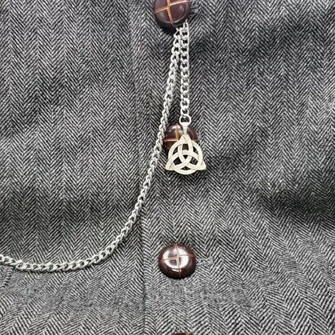 Albert Chain Silver Tone Pocket Watch Chain Vest Chain with Celtic Knot Design Fob on Drop T Bar Swivel Clip AC225, Silver, Art Deco in Kuwait