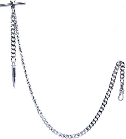 ووتش في شوب سلسلة ساعة جيب فضية مصقولة بدقة من البرت بتصميم رصاصة ومشبك دوار على شكل حرف T AC152A in Kuwait