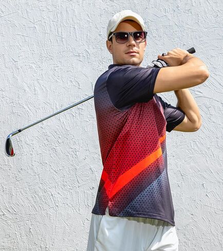 uideazone Mens Golf Shirt Dry Fit Athletic Polo Shirts Moisture Wicking Performance 3D Print Short Sleeve in Kuwait
