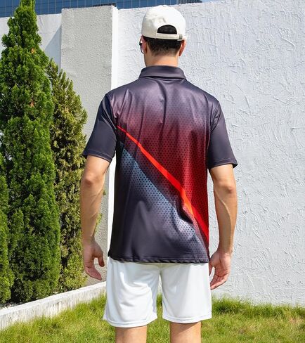 uideazone Mens Golf Shirt Dry Fit Athletic Polo Shirts Moisture Wicking Performance 3D Print Short Sleeve in Kuwait