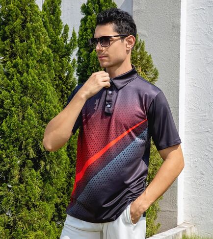 uideazone Mens Golf Shirt Dry Fit Athletic Polo Shirts Moisture Wicking Performance 3D Print Short Sleeve in Kuwait