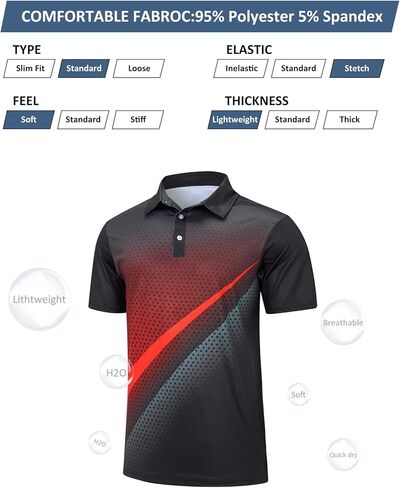 uideazone Mens Golf Shirt Dry Fit Athletic Polo Shirts Moisture Wicking Performance 3D Print Short Sleeve in Kuwait